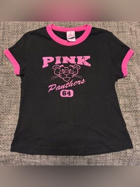 Vintage 2003 Pink Panther “Panthers 64” Ringer Baby Tee — Jerry Leigh — Size Lg